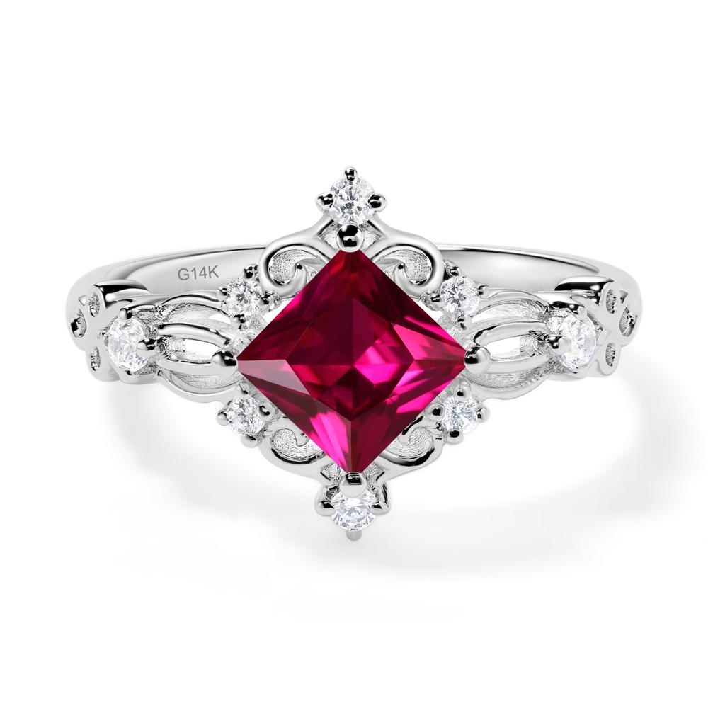 Princess Cut Art Deco Ruby Ring - LUO Jewelry #metal_14k white gold