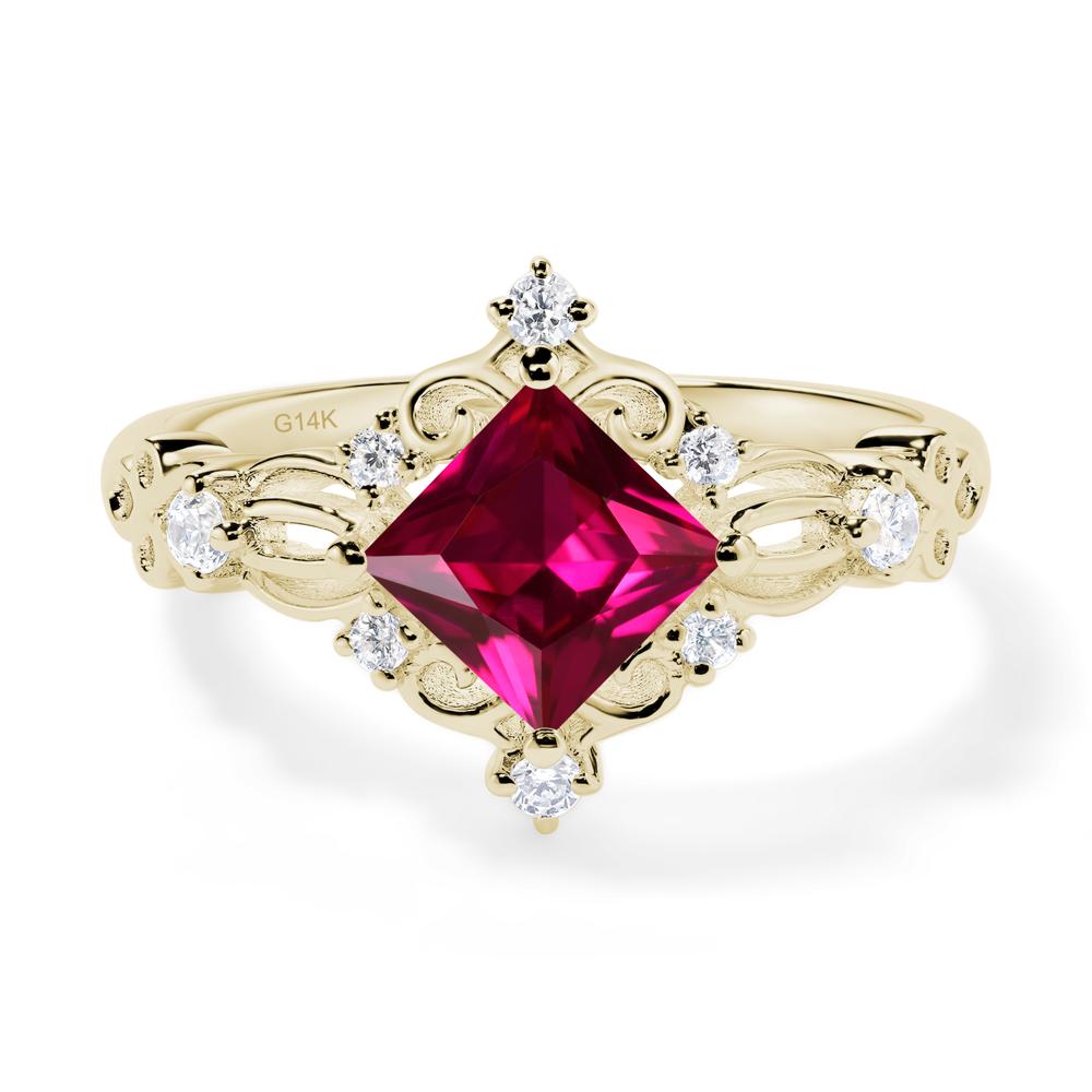 Princess Cut Art Deco Ruby Ring - LUO Jewelry #metal_14k yellow gold