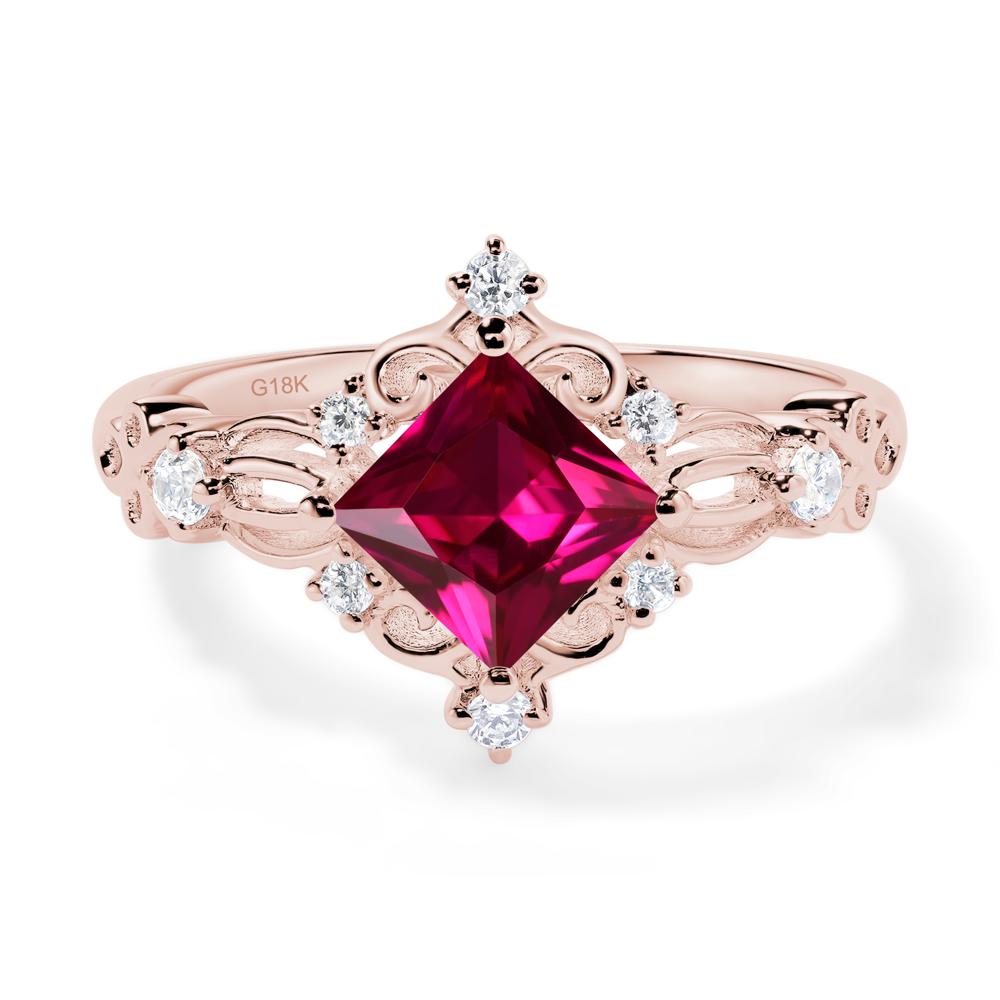 Princess Cut Art Deco Ruby Ring - LUO Jewelry #metal_18k rose gold