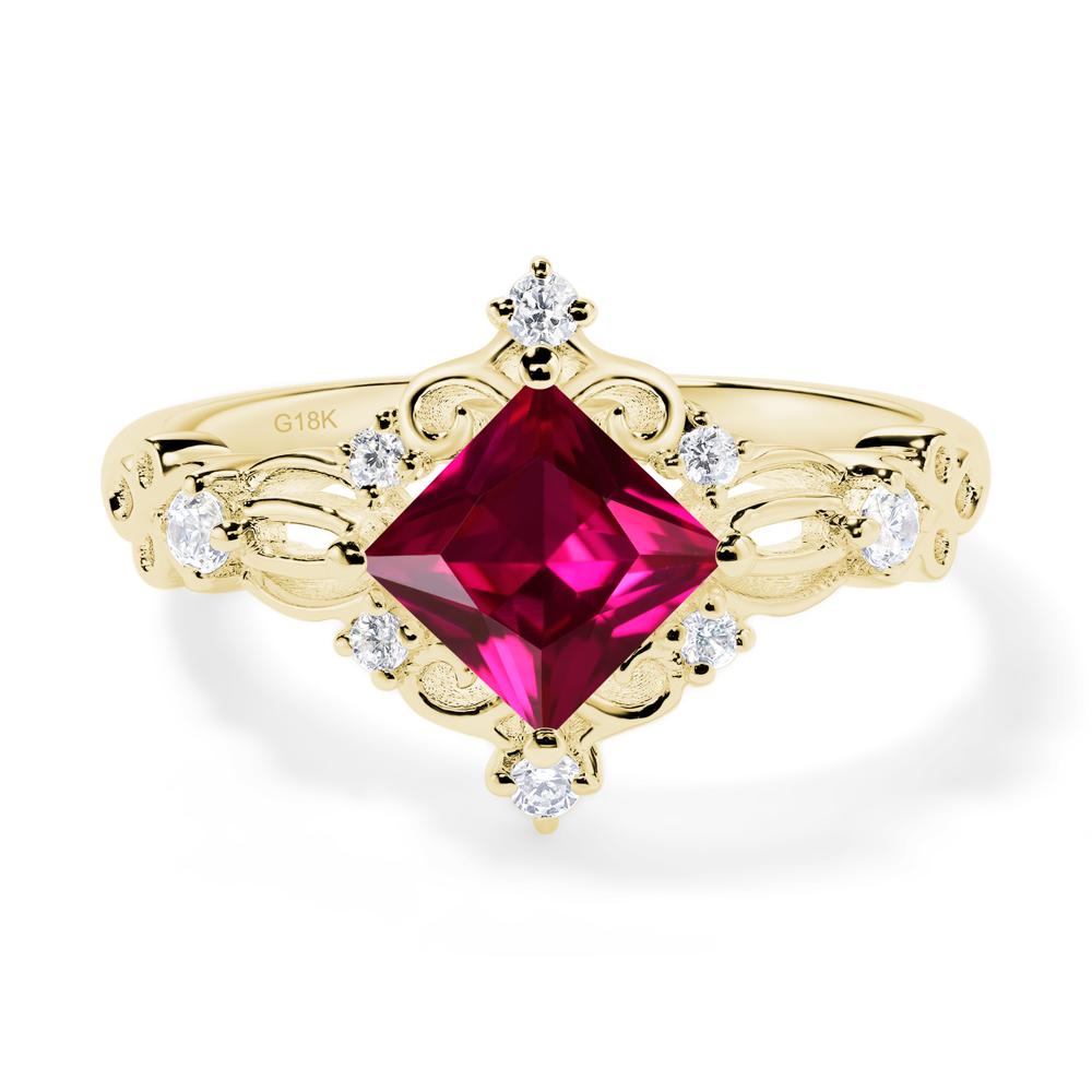 Princess Cut Art Deco Ruby Ring - LUO Jewelry #metal_18k yellow gold