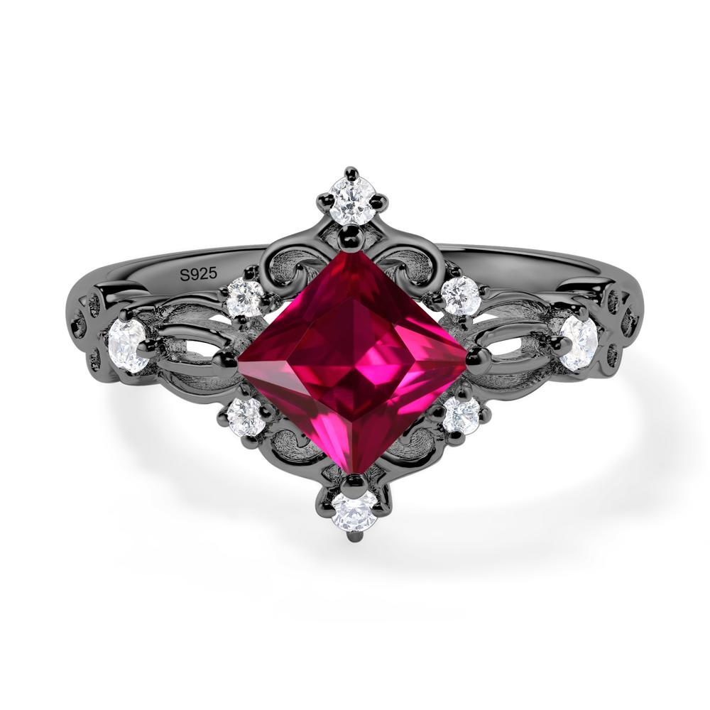 Princess Cut Art Deco Ruby Ring - LUO Jewelry #metal_black finish sterling silver