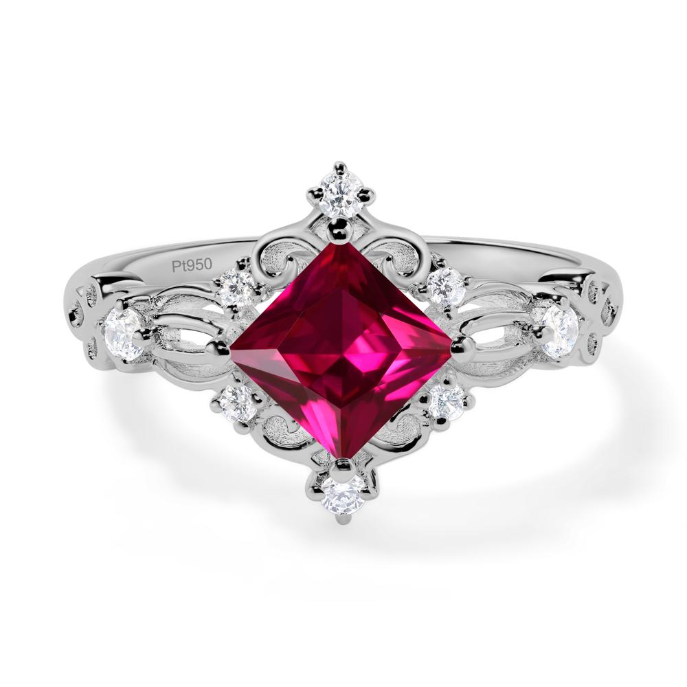 Princess Cut Art Deco Ruby Ring - LUO Jewelry #metal_platinum