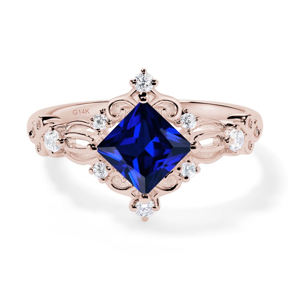 Princess Cut Art Deco Sapphire Ring - LUO Jewelry #metal_14k rose gold