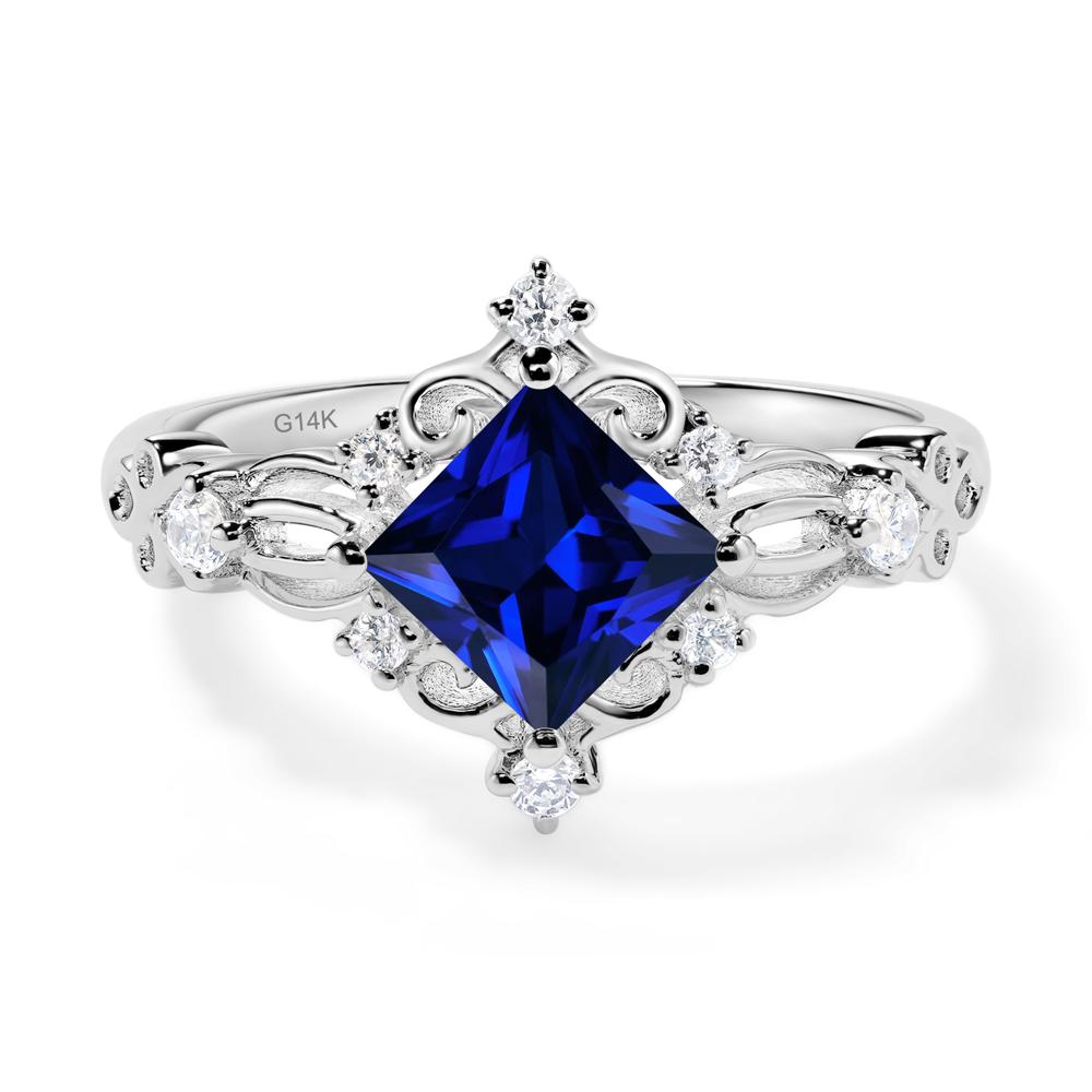 Princess Cut Art Deco Sapphire Ring - LUO Jewelry #metal_14k white gold