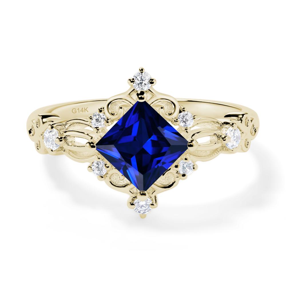 Princess Cut Art Deco Sapphire Ring - LUO Jewelry #metal_14k yellow gold