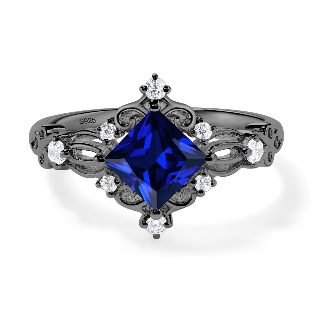 Princess Cut Art Deco Sapphire Ring - LUO Jewelry #metal_black finish sterling silver