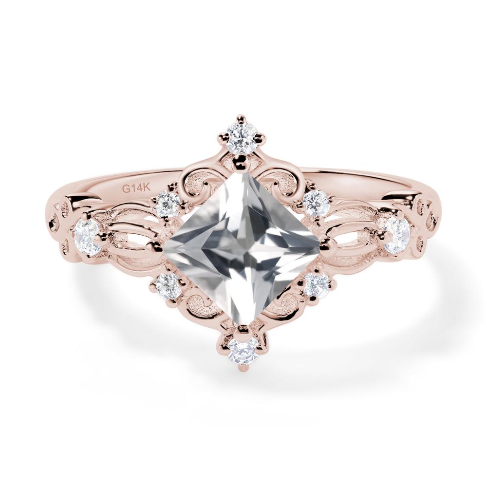 Princess Cut Art Deco White Topaz Ring - LUO Jewelry #metal_14k rose gold