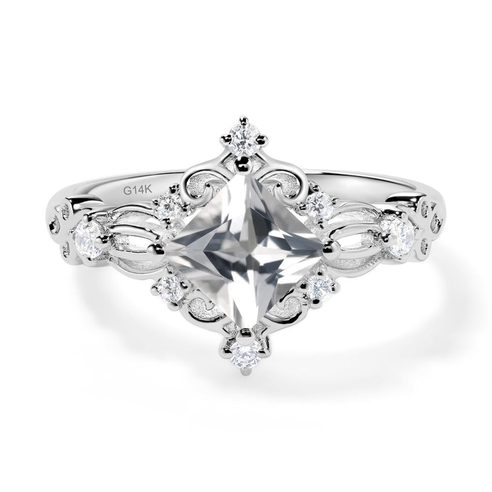 Princess Cut Art Deco White Topaz Ring - LUO Jewelry #metal_14k white gold