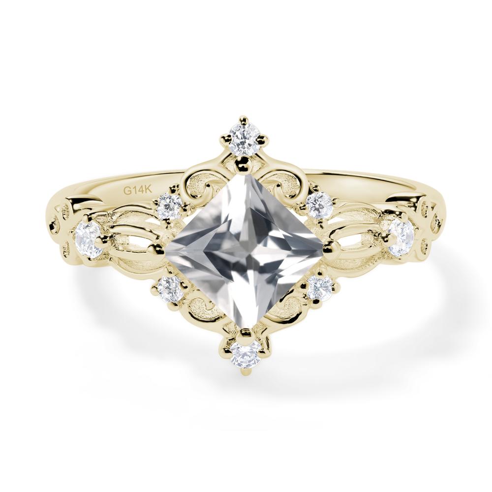 Princess Cut Art Deco White Topaz Ring - LUO Jewelry #metal_14k yellow gold