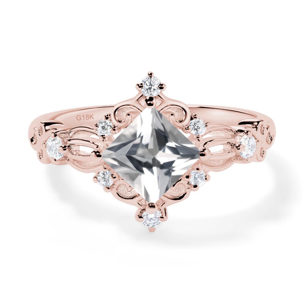 Princess Cut Art Deco White Topaz Ring - LUO Jewelry #metal_18k rose gold