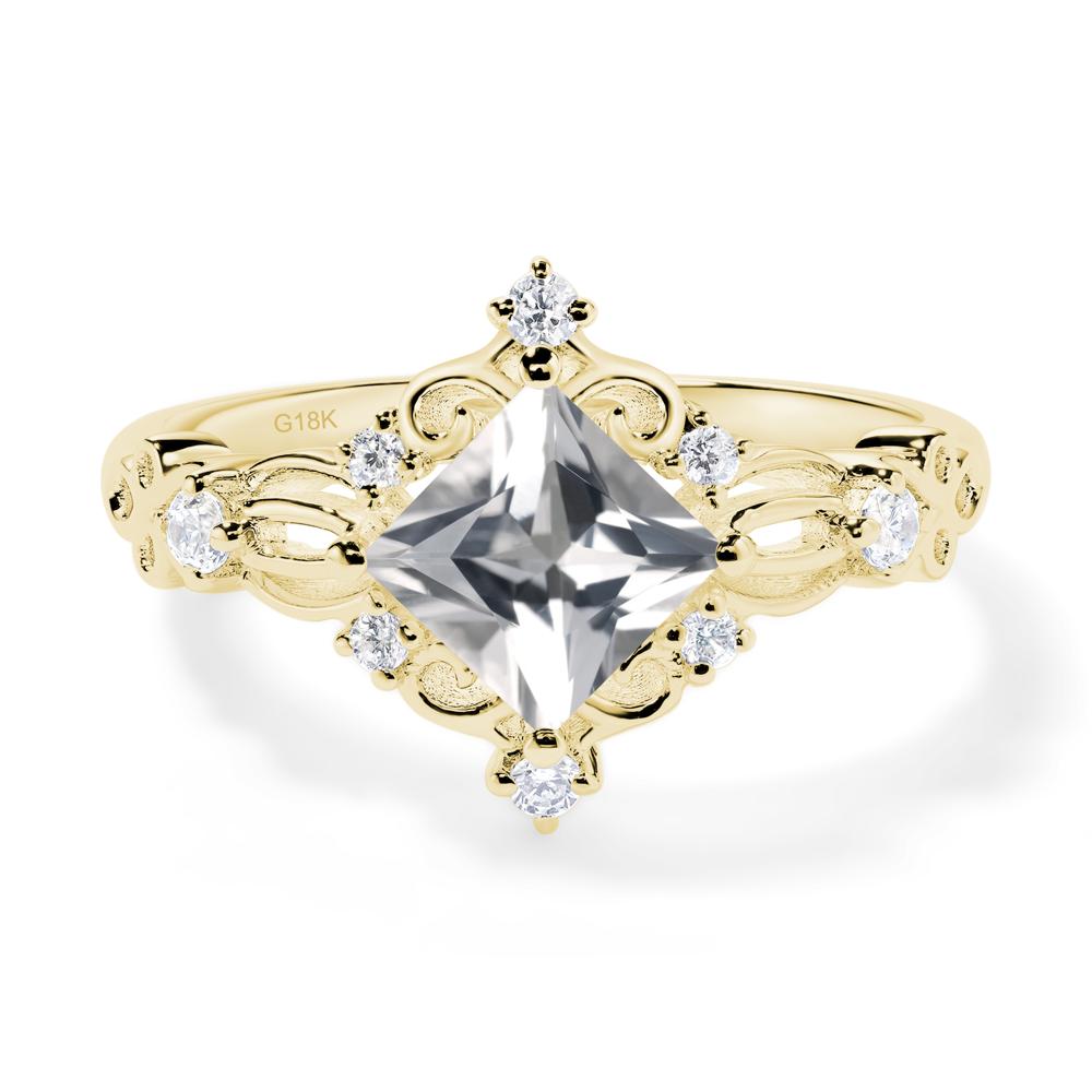 Princess Cut Art Deco White Topaz Ring - LUO Jewelry #metal_18k yellow gold