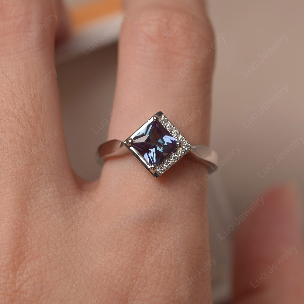 Lab Alexandrite Kite Set Half Halo Ring