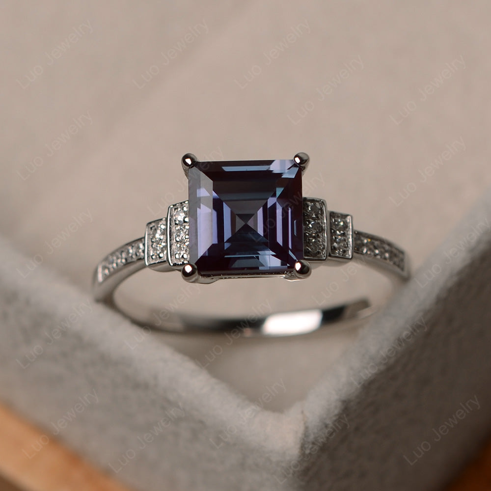 Square Cut Alexandrite Wedding Ring For Women - LUO Jewelry