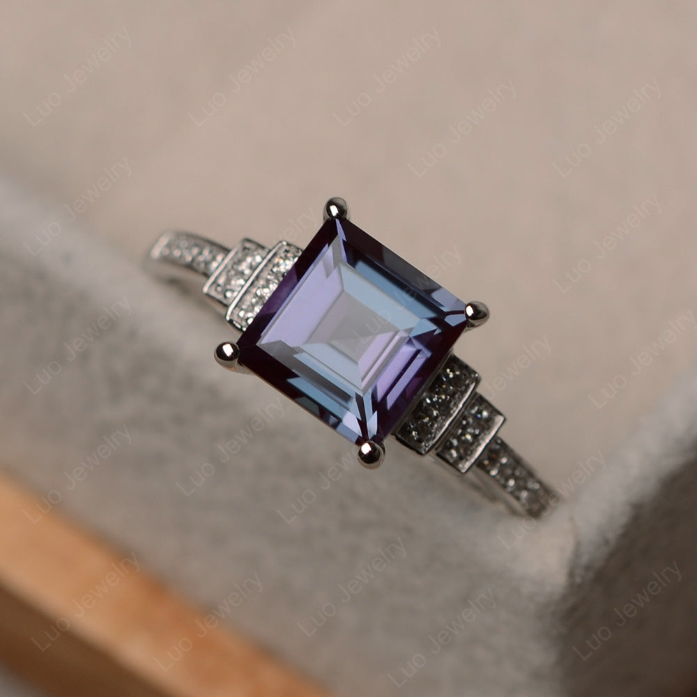Square Cut Alexandrite Wedding Ring For Women - LUO Jewelry