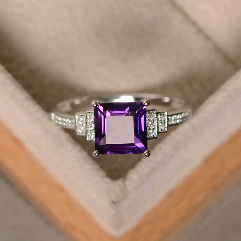 Square Cut Amethyst Wedding Ring For Women - LUO Jewelry