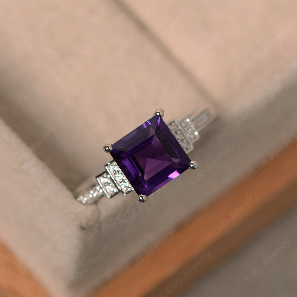 Square Cut Amethyst Wedding Ring For Women - LUO Jewelry