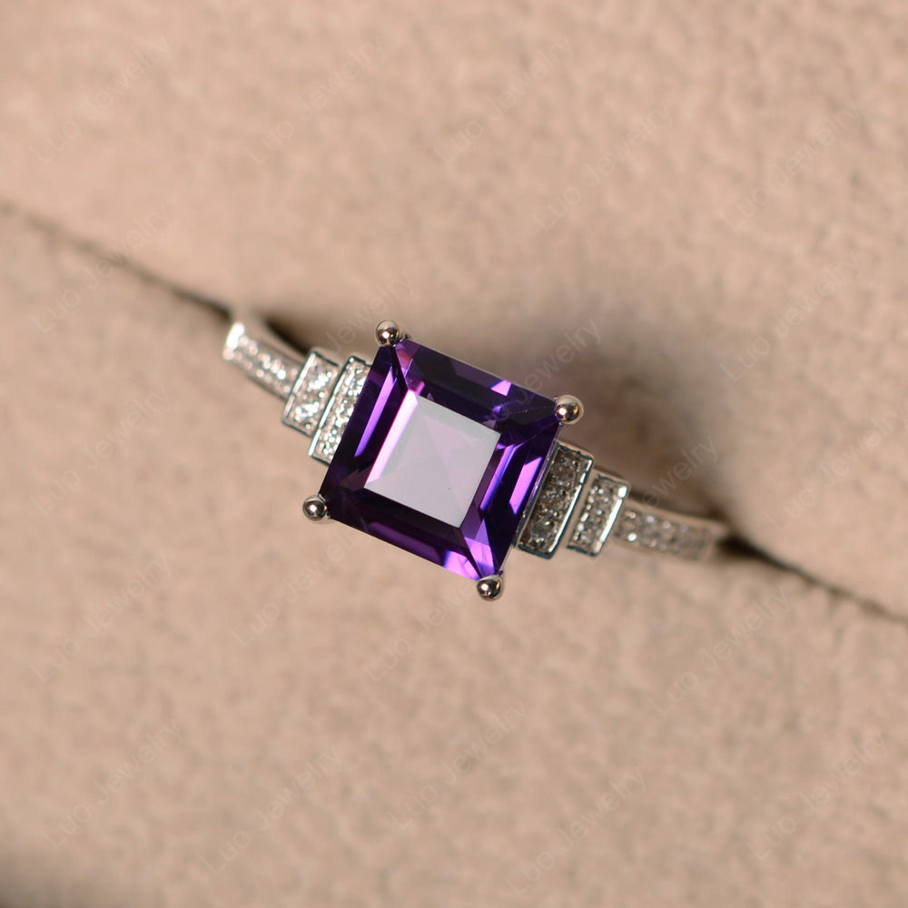 Square Cut Amethyst Wedding Ring For Women - LUO Jewelry