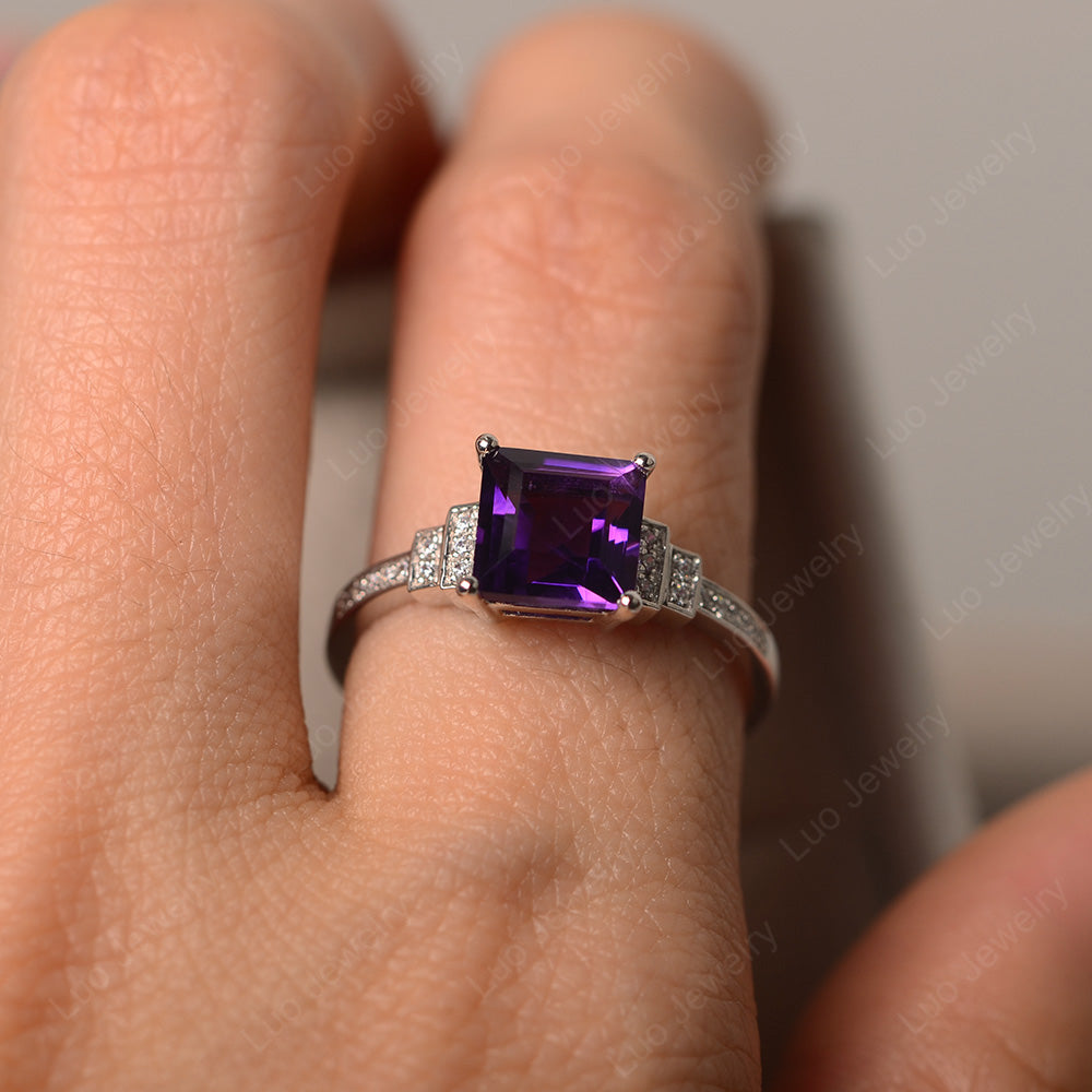 Square Cut Amethyst Wedding Ring For Women - LUO Jewelry