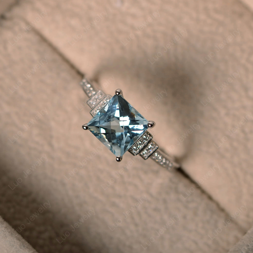 Princess Cut Aquamarine Wedding Ring For Women - LUO Jewelry