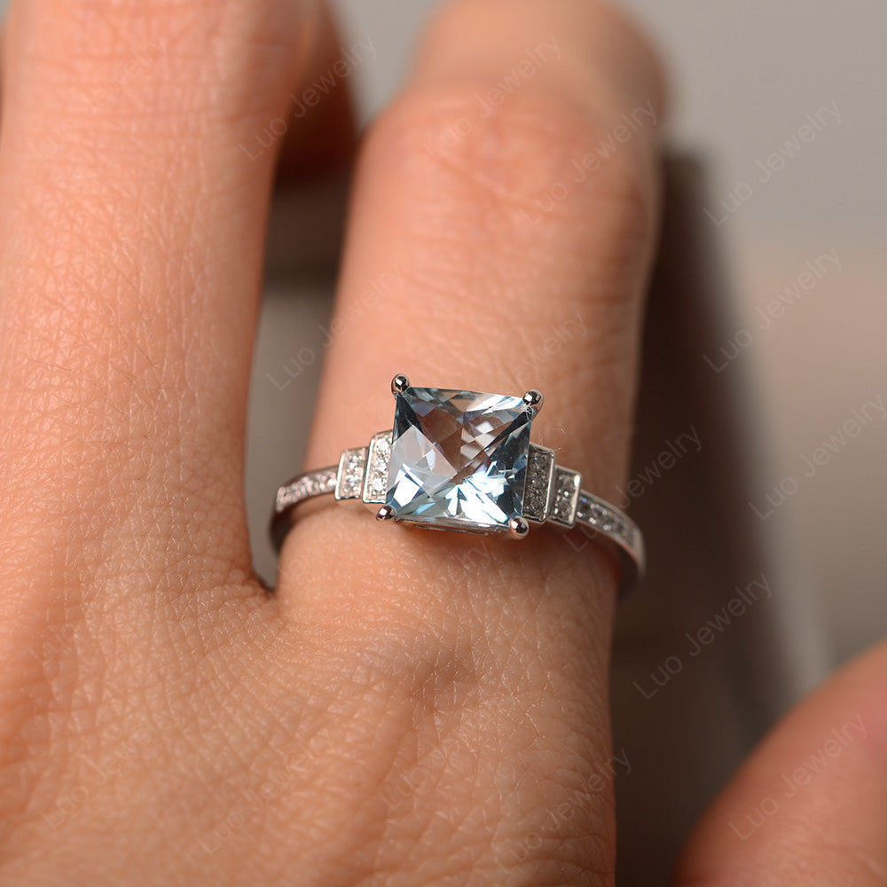 Princess Cut Aquamarine Wedding Ring For Women - LUO Jewelry