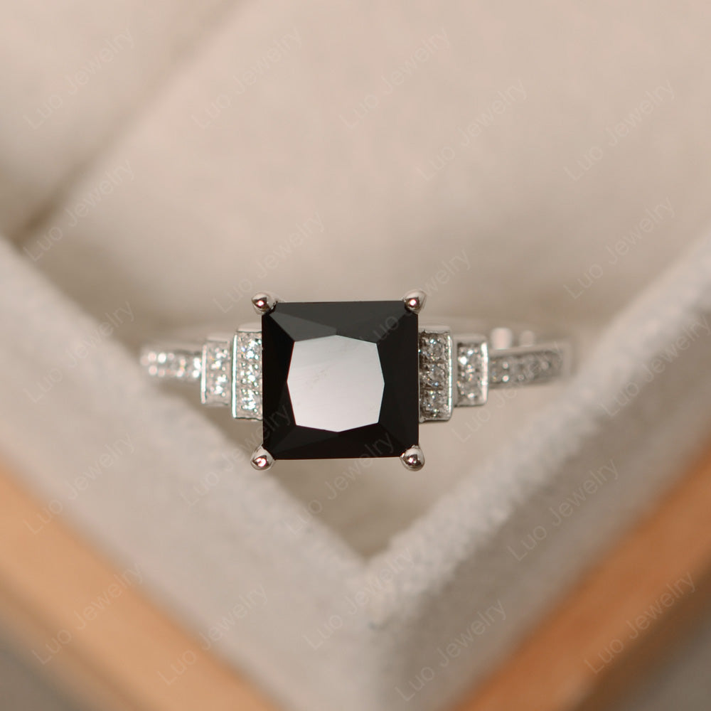 Princess Cut Black Spinel Wedding Ring For Women - LUO Jewelry