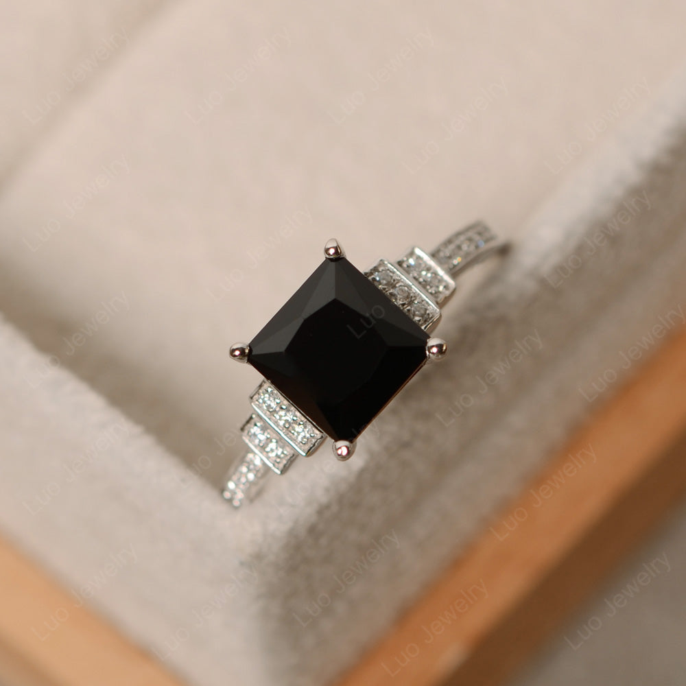 Princess Cut Black Spinel Wedding Ring For Women - LUO Jewelry