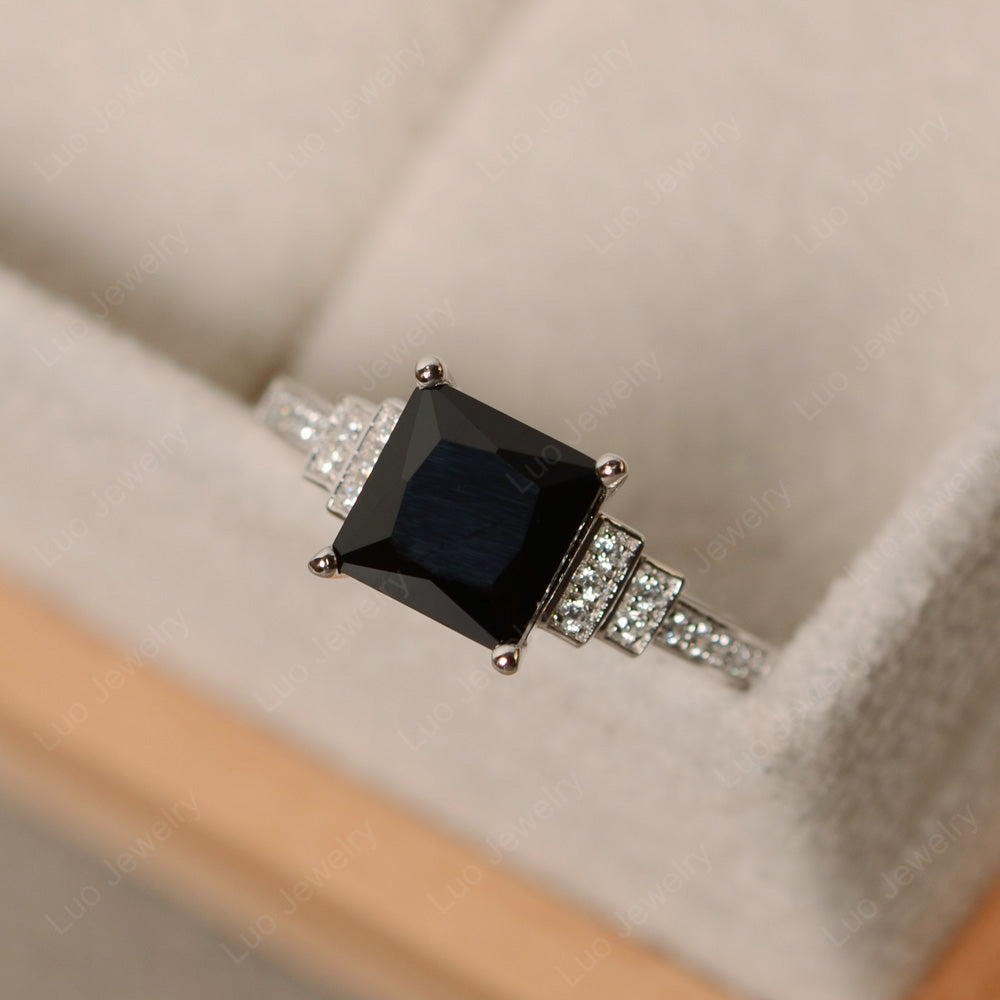 Princess Cut Black Spinel Wedding Ring For Women - LUO Jewelry