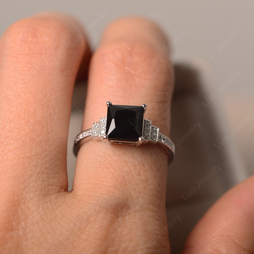 Princess Cut Black Spinel Wedding Ring For Women - LUO Jewelry