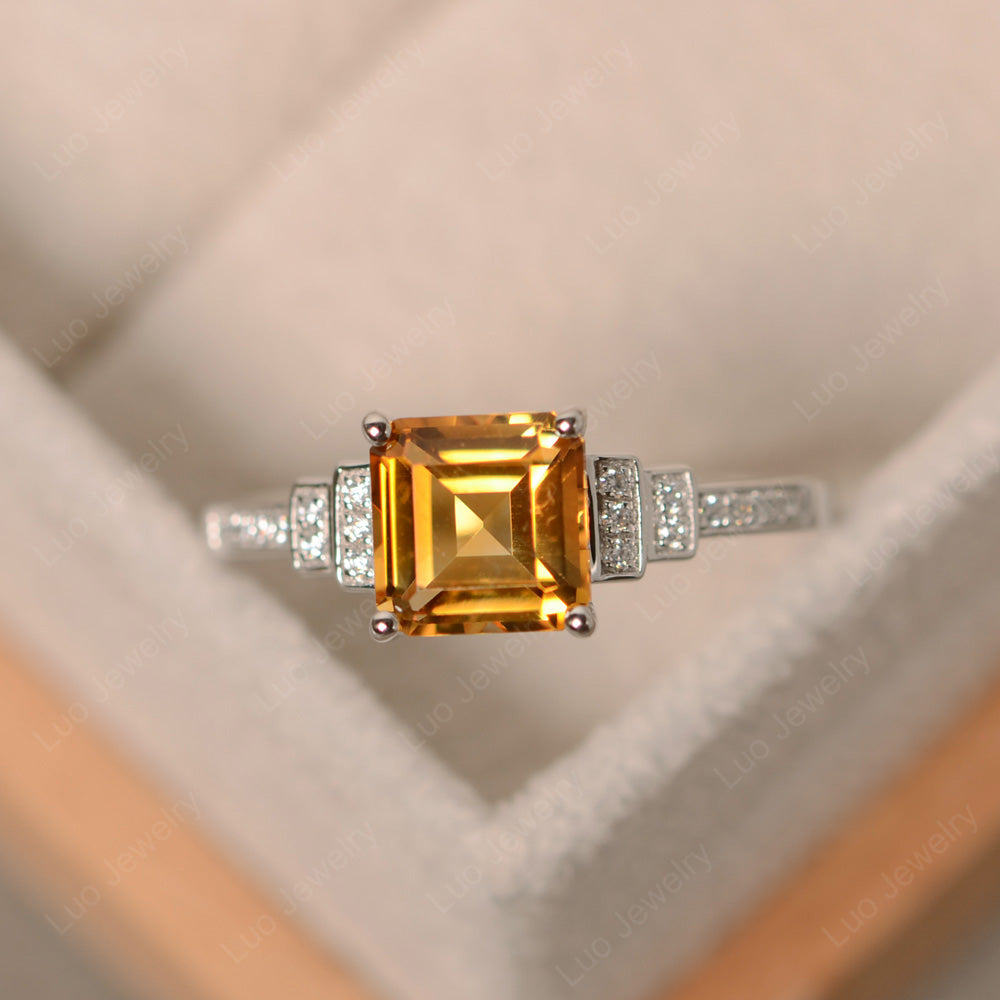 Square Cut Citrine Wedding Ring For Women - LUO Jewelry