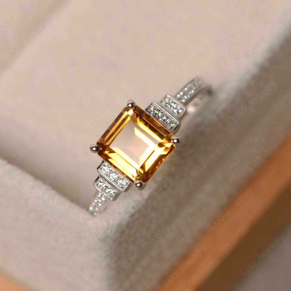 Square Cut Citrine Wedding Ring For Women - LUO Jewelry