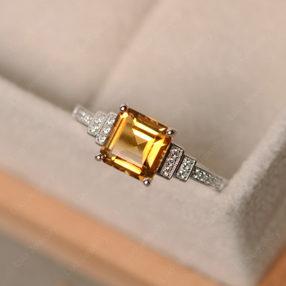 Square Cut Citrine Wedding Ring For Women - LUO Jewelry