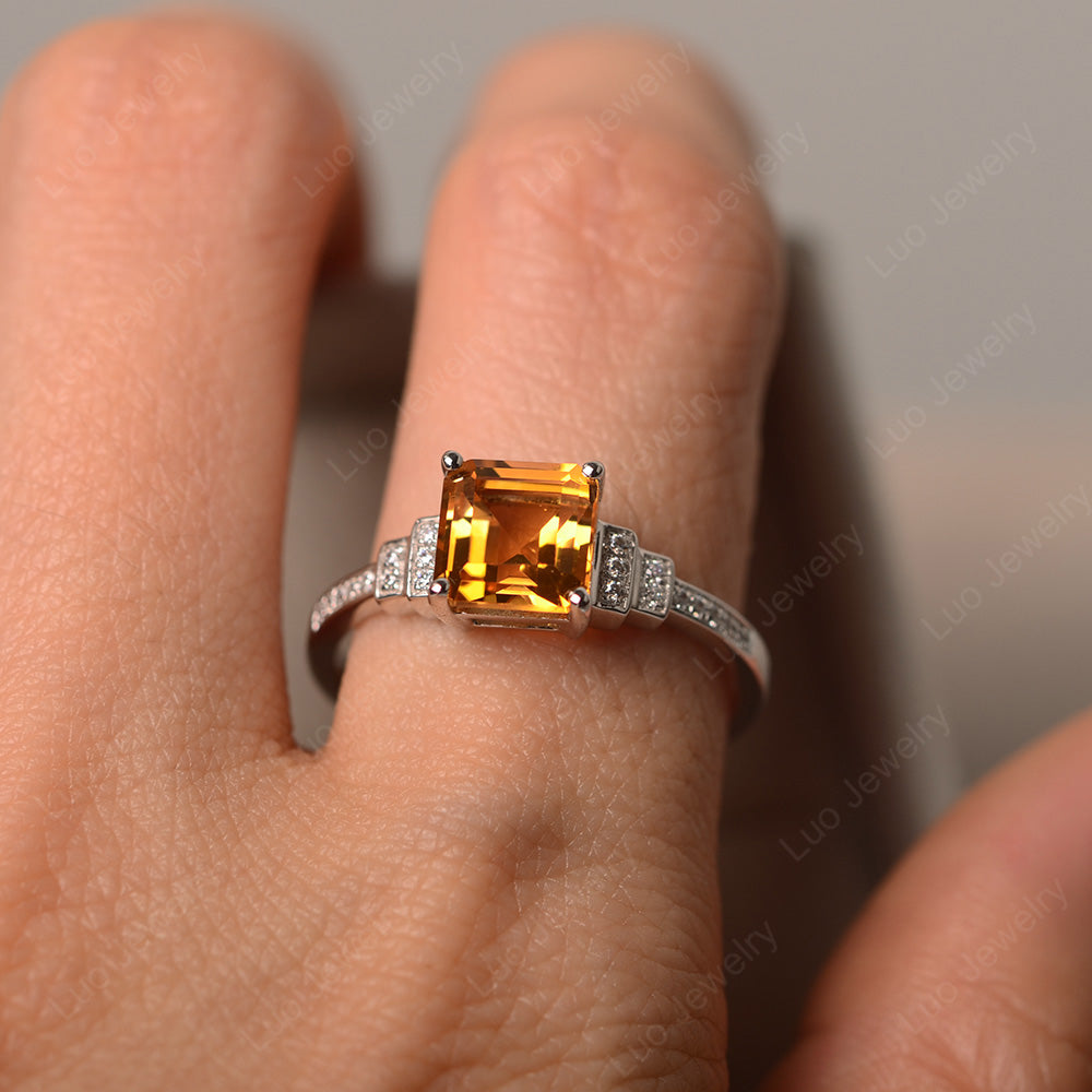 Square Cut Citrine Wedding Ring For Women - LUO Jewelry