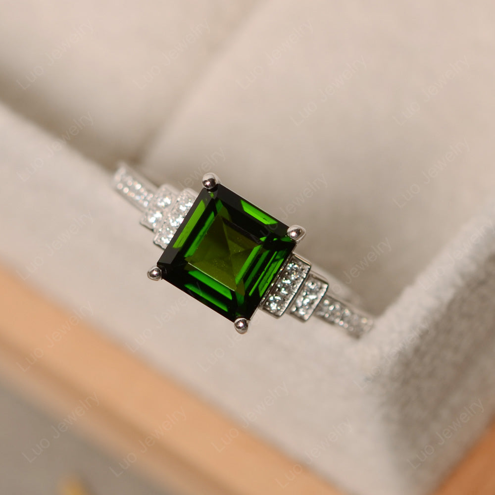 Square Cut Diopside Wedding Ring For Women - LUO Jewelry