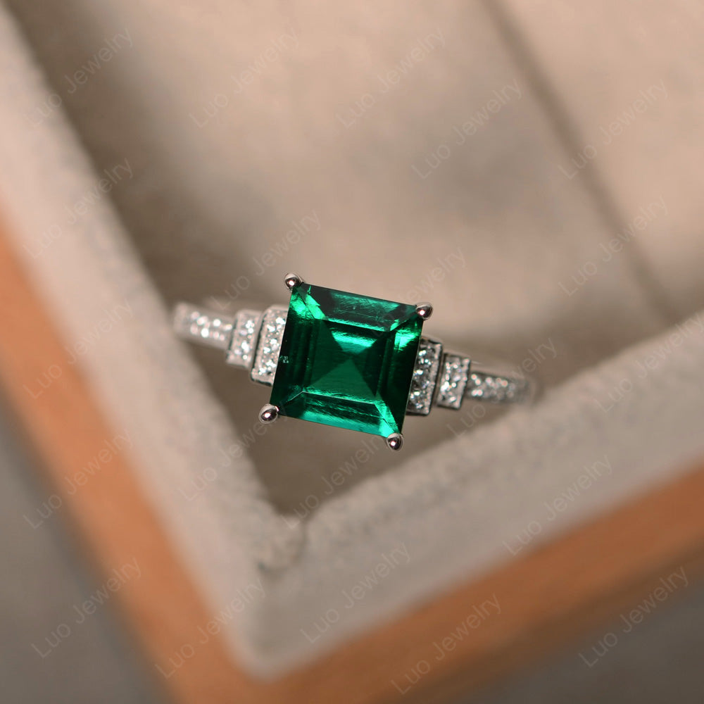 Emerald Engagement Ring with A Small Diamond - Asymmetric Emerald Ring –  ARTEMER