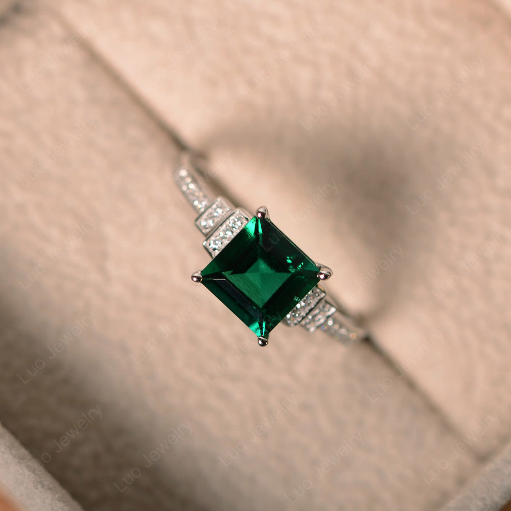 Square Cut Lab Emerald Wedding Ring For Women - LUO Jewelry