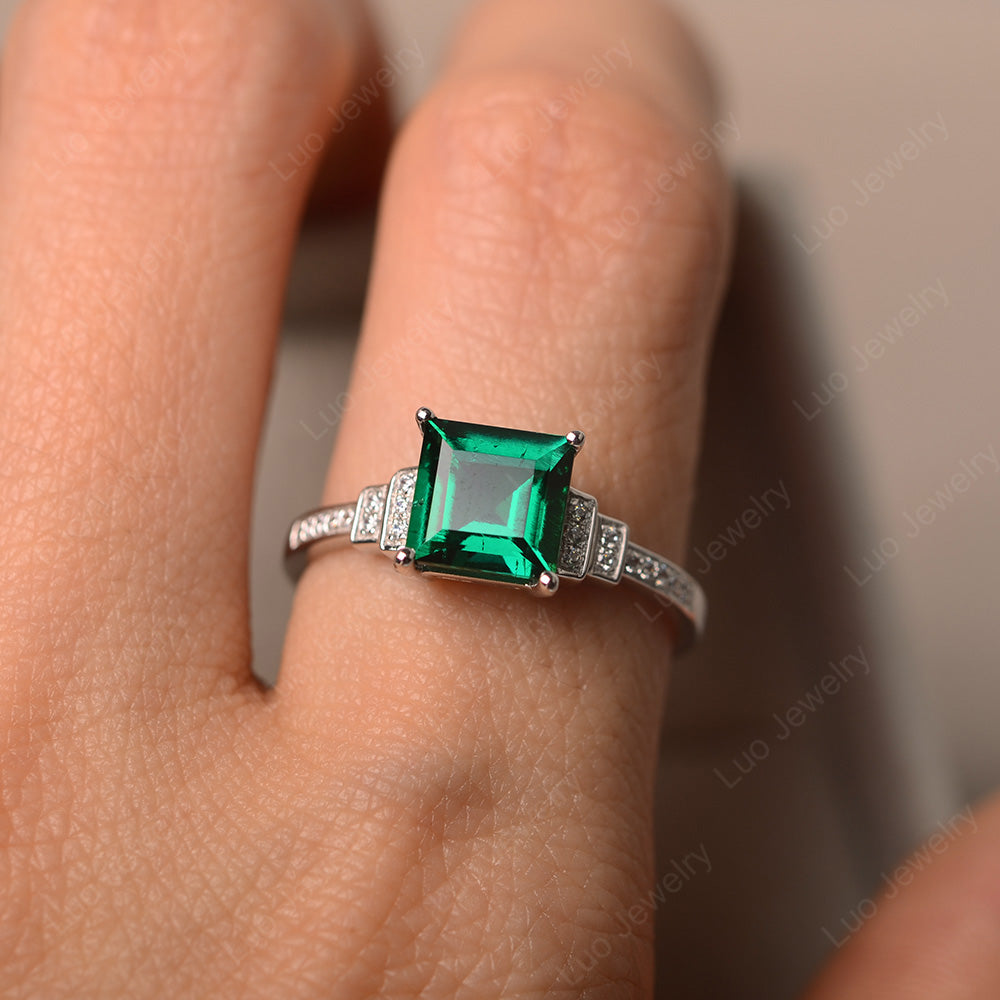 Square Cut Lab Emerald Wedding Ring For Women - LUO Jewelry