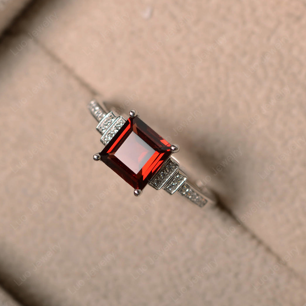Square Cut Garnet Wedding Ring For Women - LUO Jewelry