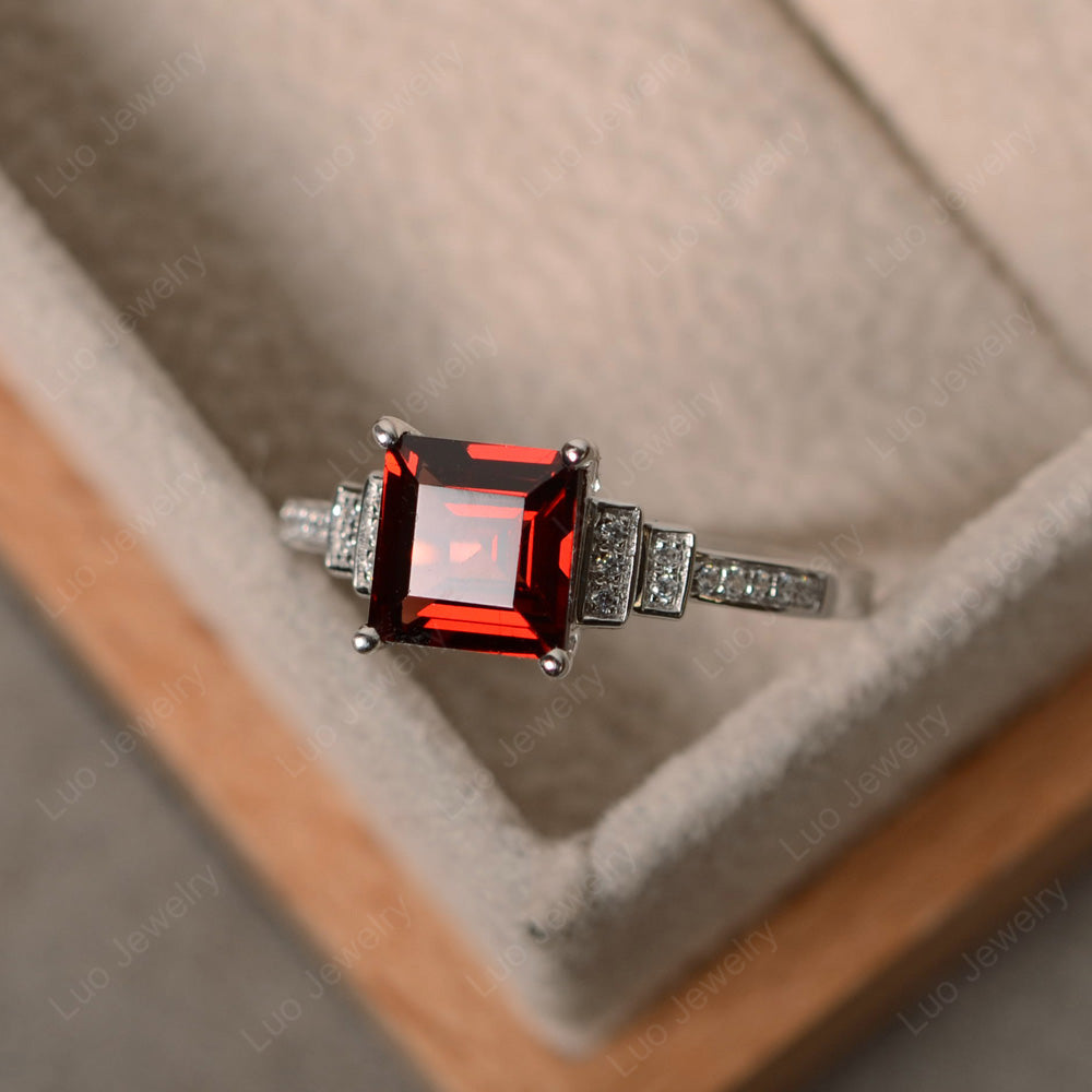 Square Cut Garnet Wedding Ring For Women - LUO Jewelry