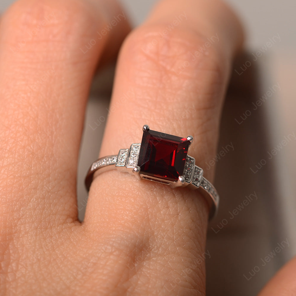 Square Cut Garnet Wedding Ring For Women - LUO Jewelry