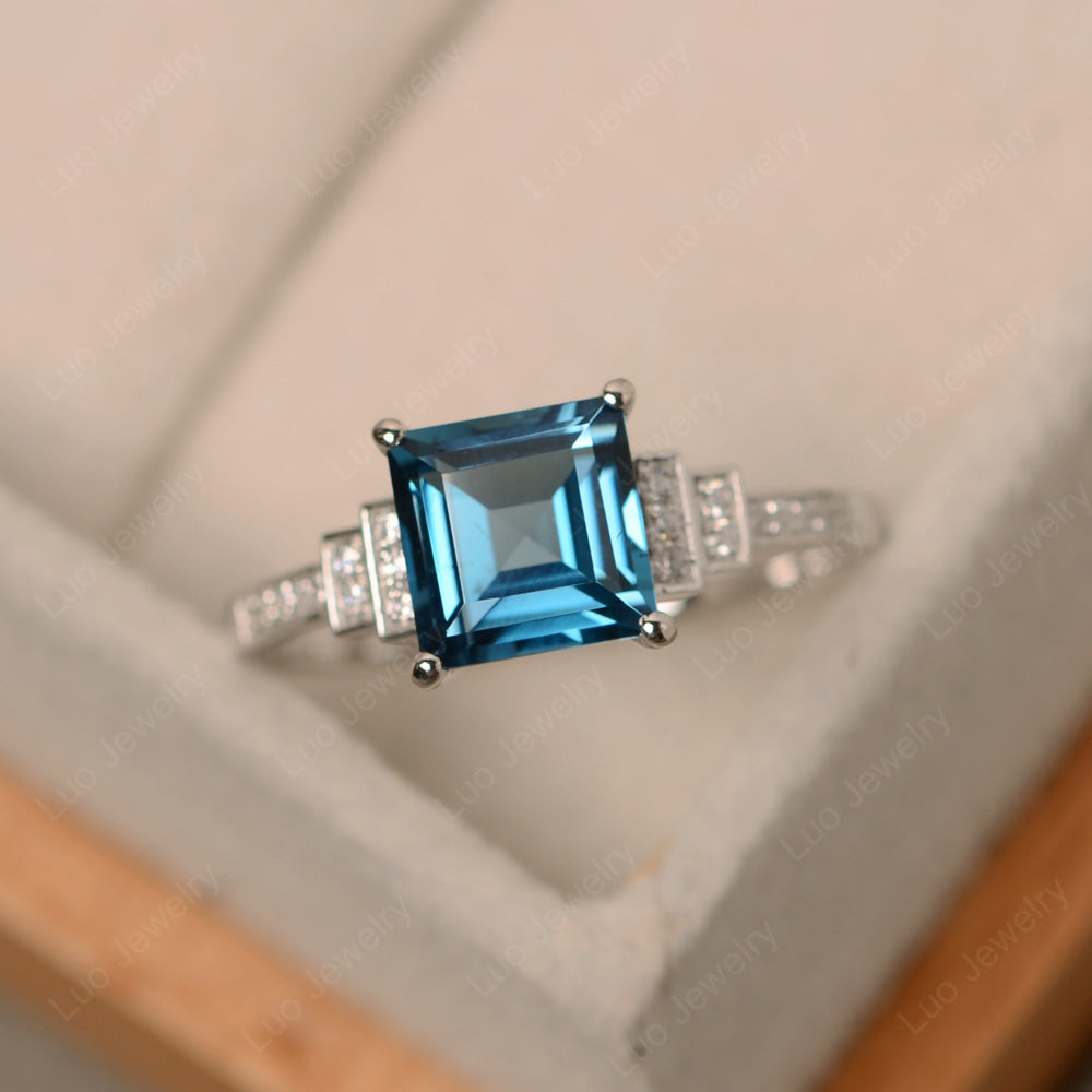 Square Cut London Blue Topaz Wedding Ring For Women - LUO Jewelry