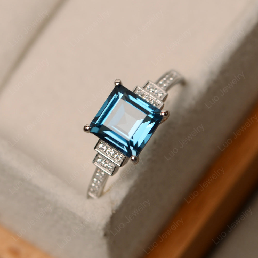 Square Cut London Blue Topaz Wedding Ring For Women - LUO Jewelry