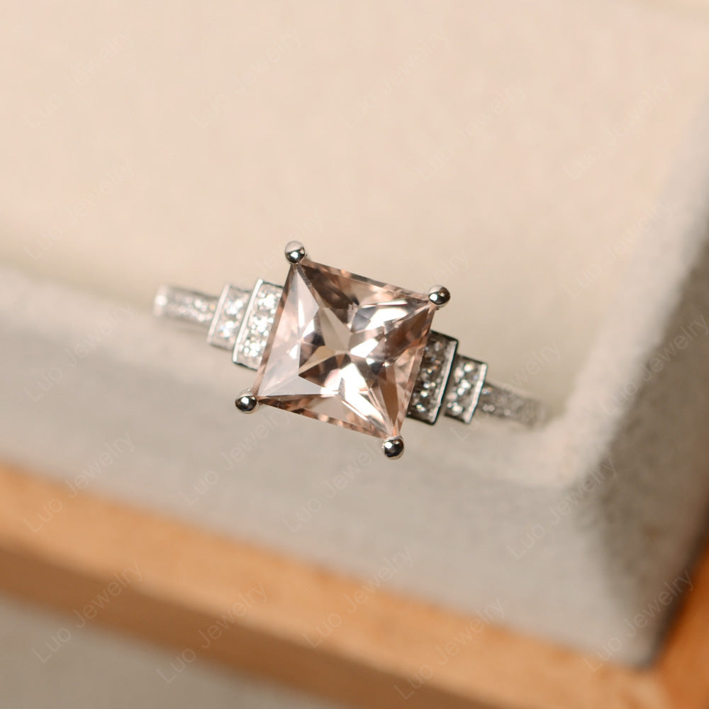 Princess Cut Morganite Wedding Ring For Women - LUO Jewelry