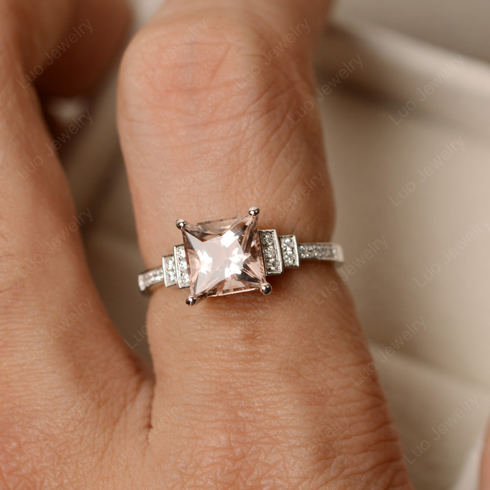 Princess Cut Morganite Wedding Ring For Women - LUO Jewelry