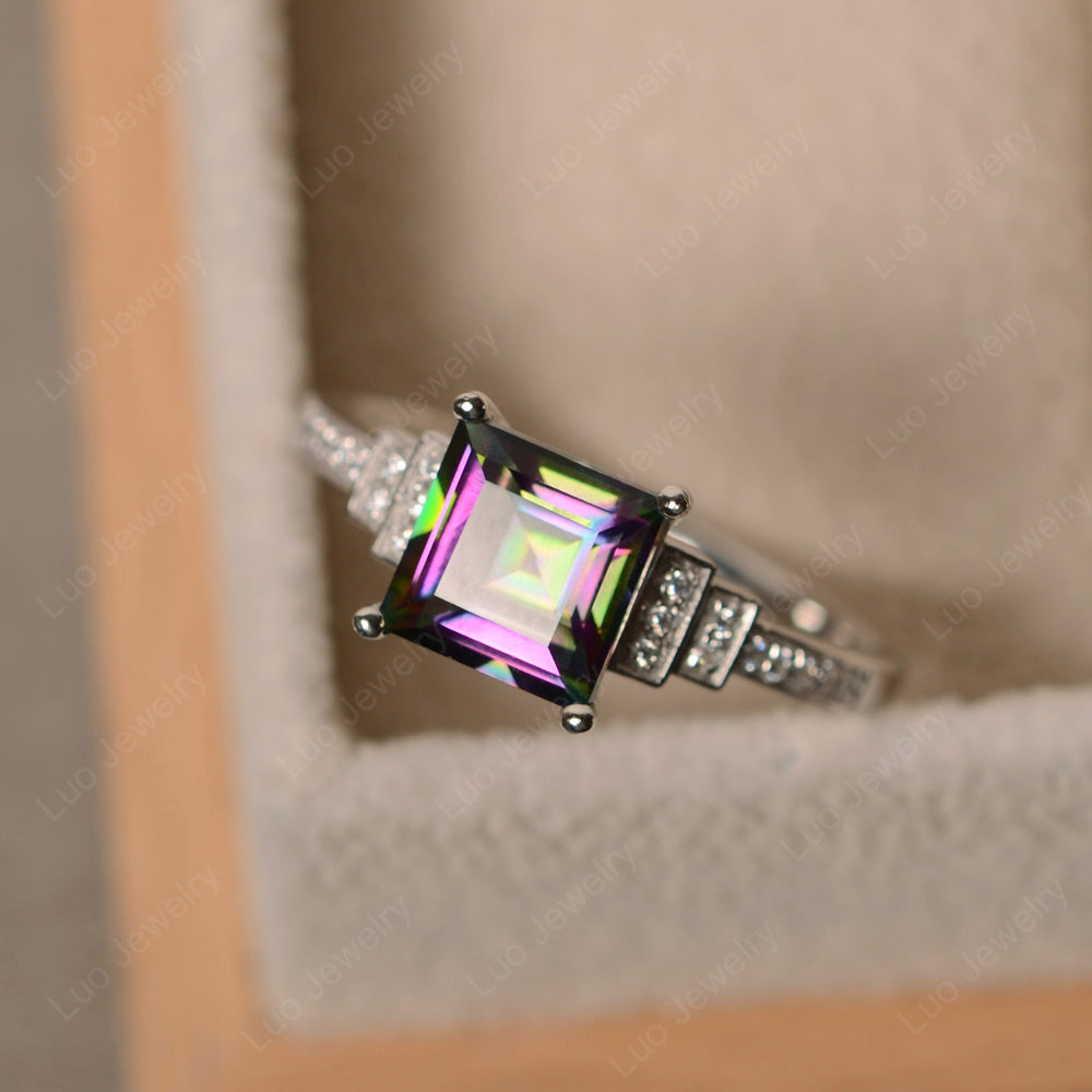 Square Cut Mystic Topaz Wedding Ring For Women - LUO Jewelry