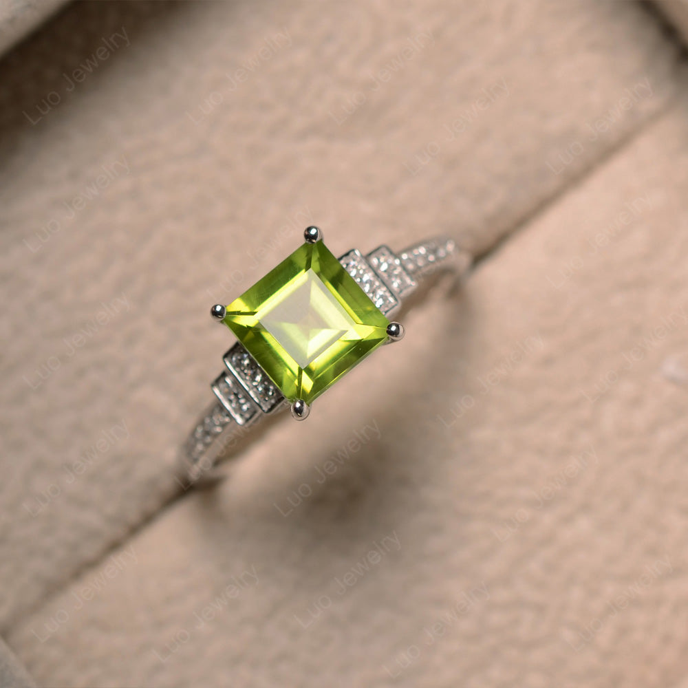 Square Cut Peridot Wedding Ring For Women - LUO Jewelry