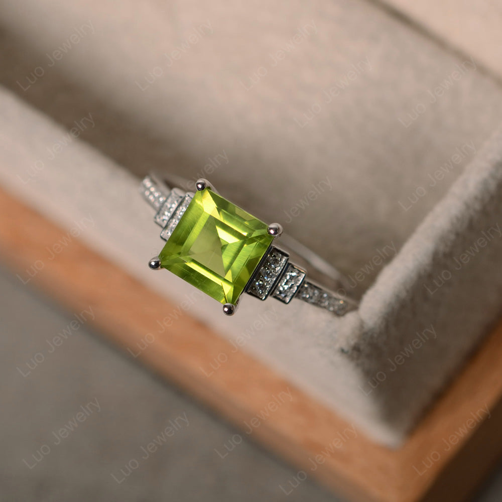 Square Cut Peridot Wedding Ring For Women - LUO Jewelry