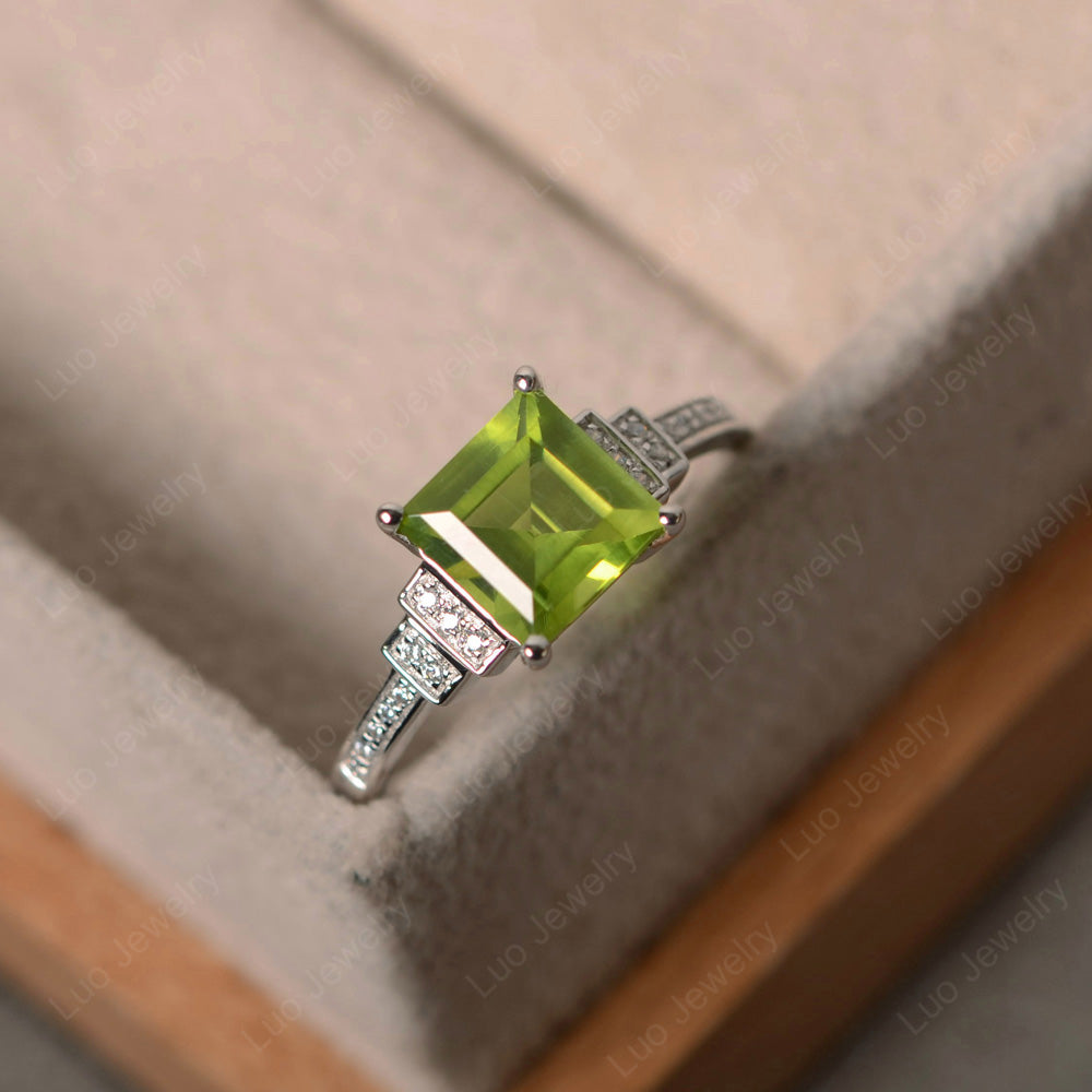 Square Cut Peridot Wedding Ring For Women - LUO Jewelry