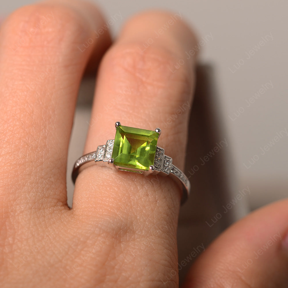 Square Cut Peridot Wedding Ring For Women - LUO Jewelry