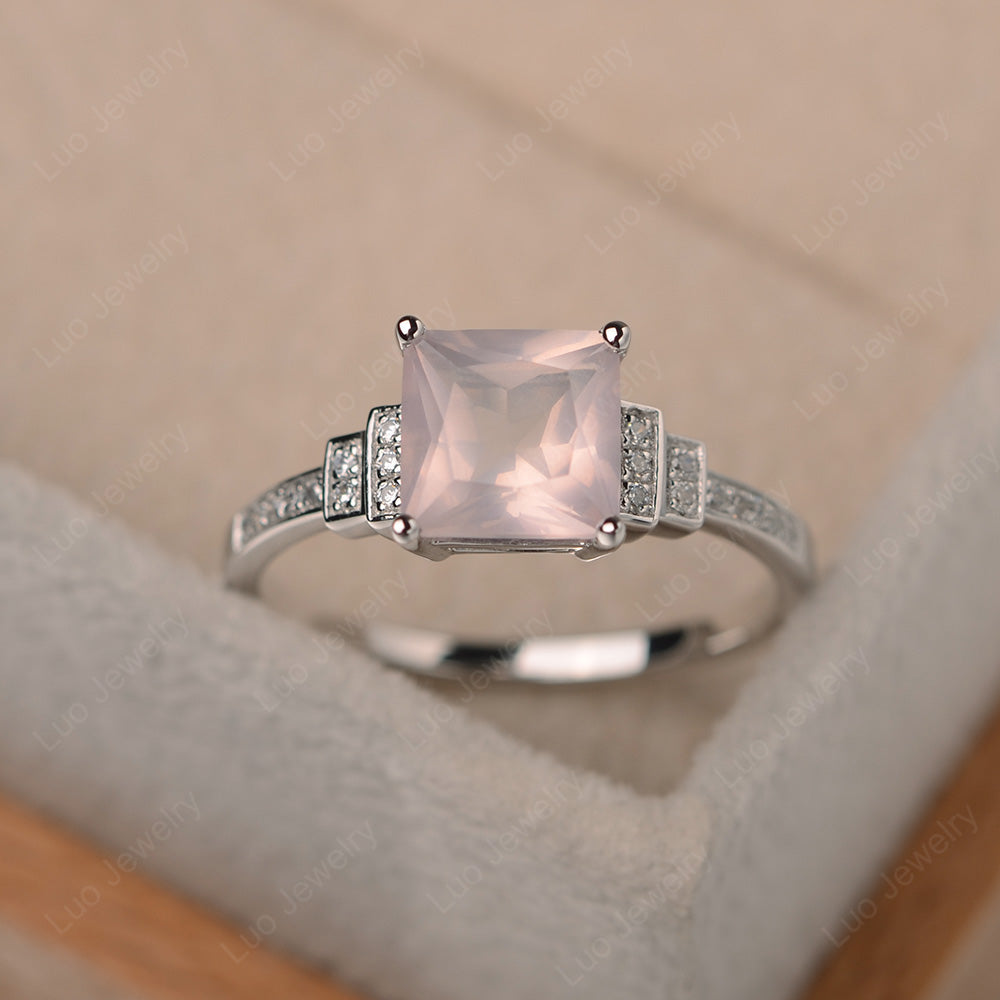 Princess Cut Rose Quartz Wedding Ring For Women - LUO Jewelry