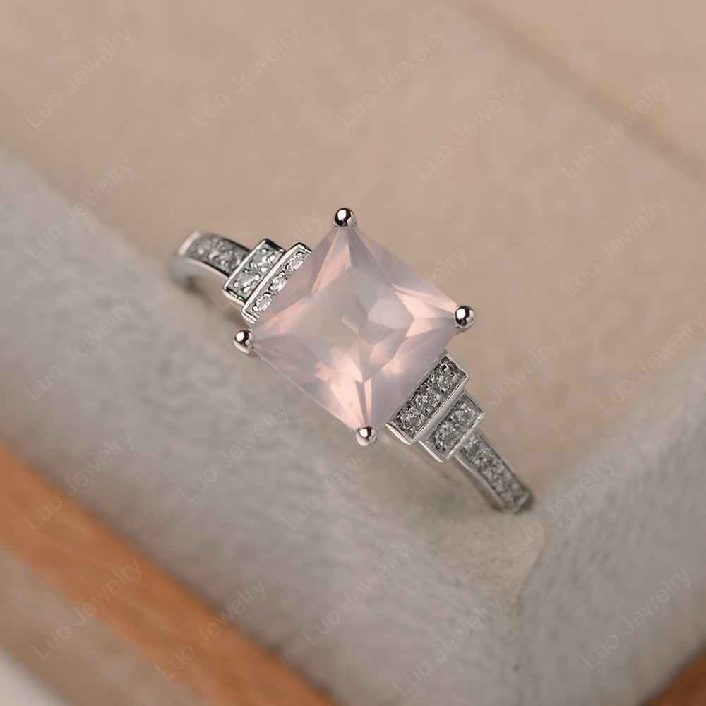 Princess Cut Rose Quartz Wedding Ring For Women - LUO Jewelry